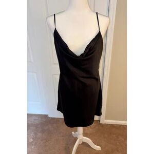 Urban Outfitters Black Satin Cowl Neck Mini Slip Dress Size L